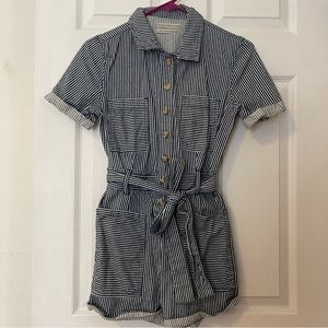 Urban Outfitters Denim Romper Short Sleeve Striped Blue